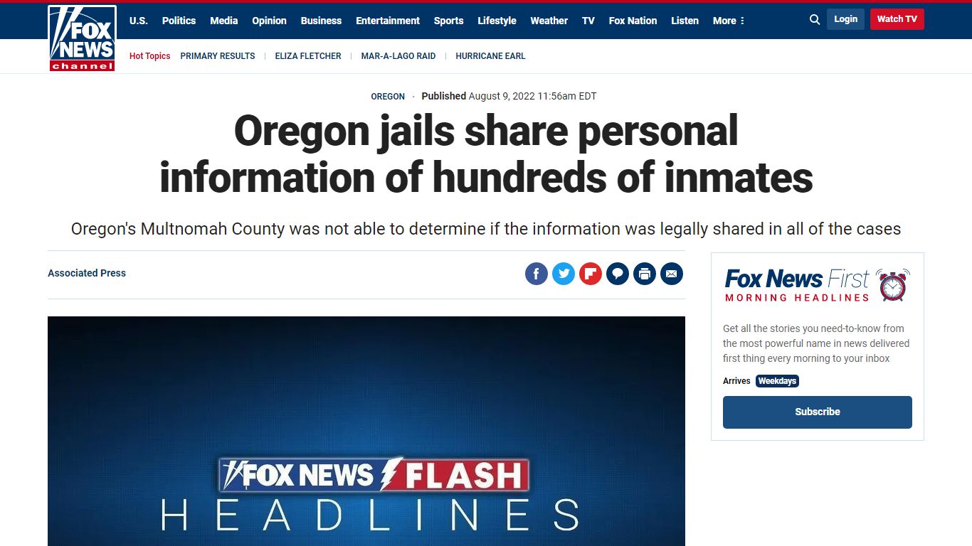 Oregon jails share personal information of hundreds of inmates
